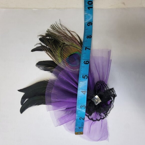 Purple Feathers Fascinator Peacock Feathers Tulle Hair Accessory Br… - Picture 7 of 11